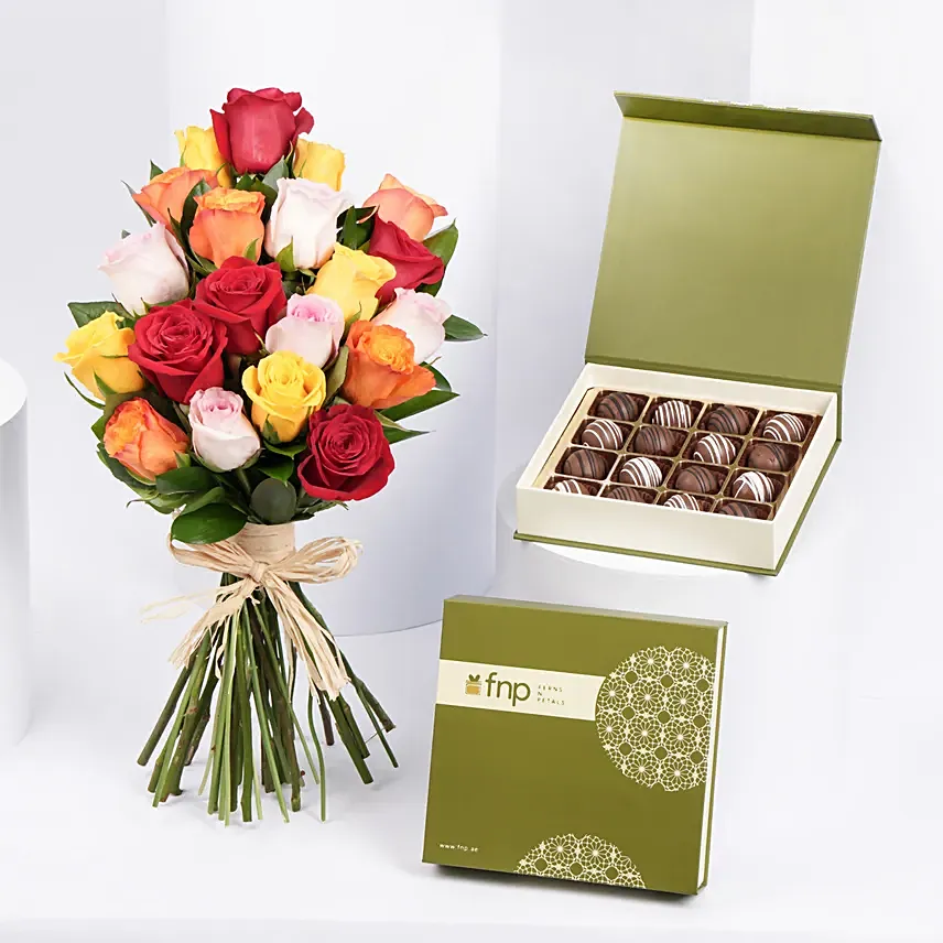 Multicolor Roses n Chocolate Truffles: Customized Chocolate Box